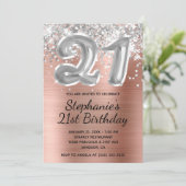 Invitation Parties scintillant d'argent Ballons Rose or 21e a (Debout devant)
