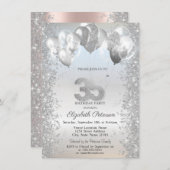 Invitation Parties scintillant d'argent Balloons Confetti 35e (Devant / Derrière)