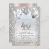 Invitation Parties scintillant d'argent Balloons Confetti 40e (Devant / Derrière)