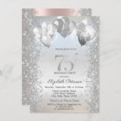 Invitation Parties scintillant d'argent Balloons Confetti 75e (Devant / Derrière)