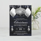 Invitation Parties scintillant d'argent Baubles d'hiver Dîner (Debout devant)