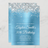 Invitation Parties scintillant d'argent Bébé Bleu Glam 30e an (Devant / Derrière)