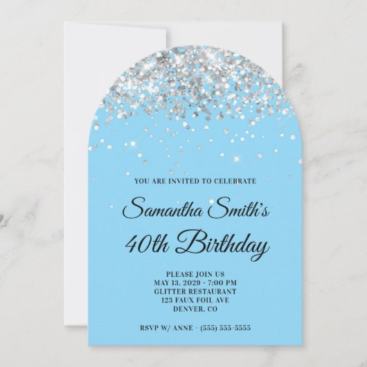 Invitation Parties scintillant d'argent Bébé Bleu Photo 40e a (Devant)