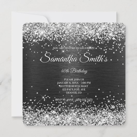 Invitation Parties scintillant d'argent Black Foil 40e annive (Devant)