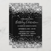 Invitation Parties scintillant d'argent Black Foil fête d'ann (Devant / Derrière)