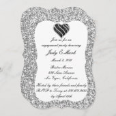 Invitation Parties scintillant d'argent Black Heart Engagemen (Devant / Derrière)