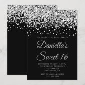 Invitation Parties scintillant d'argent Black Sweet 16 (Devant / Derrière)