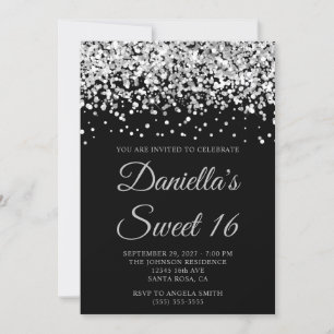 Invitation Parties scintillant d'argent Black Sweet 16