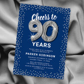 Invitation Parties scintillant d'argent bleu 90e anniversaire