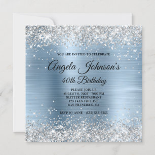 Invitation Parties scintillant d'argent bleu clair huile 40e