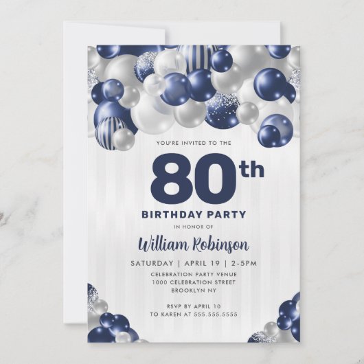 Invitation Parties scintillant d'argent bleu de la Marine mod (Devant)