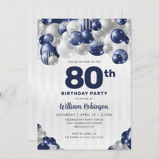 Invitation Parties scintillant d'argent bleu de la Marine mod (Devant / Derrière)