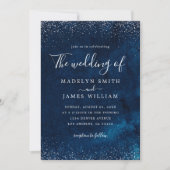 Invitation Parties scintillant d'argent bleu marine Mariage d (Devant)