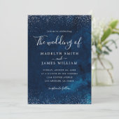 Invitation Parties scintillant d'argent bleu marine Mariage d (Debout devant)