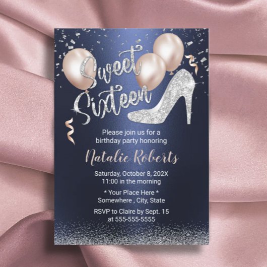 Invitation Parties scintillant d'argent bleu marine moderne h