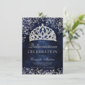 Invitation Parties scintillant d'argent bleu marine photo tia (Debout devant)