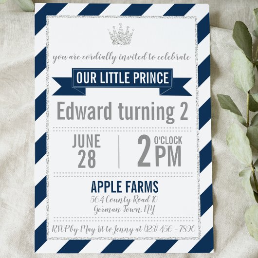 Invitation Parties scintillant d'argent bleu marine Prince In