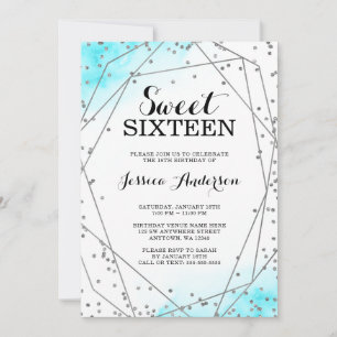 Invitation Parties scintillant d'argent bleu turquoise Douce