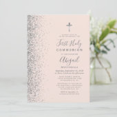 Invitation Parties scintillant d'argent Blush rose première s (Debout devant)