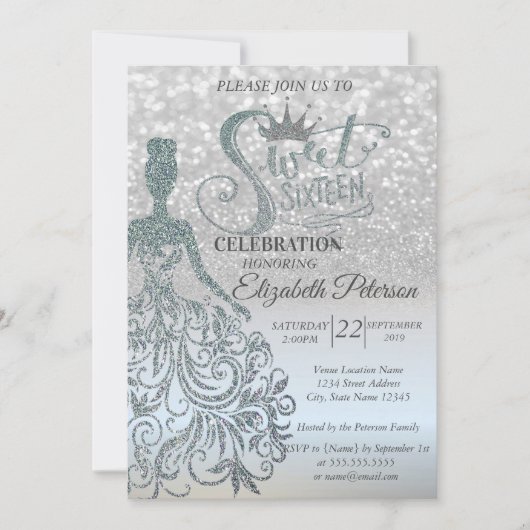 Invitation Parties scintillant d'argent Bokeh Ombre, robe,Tia (Devant)