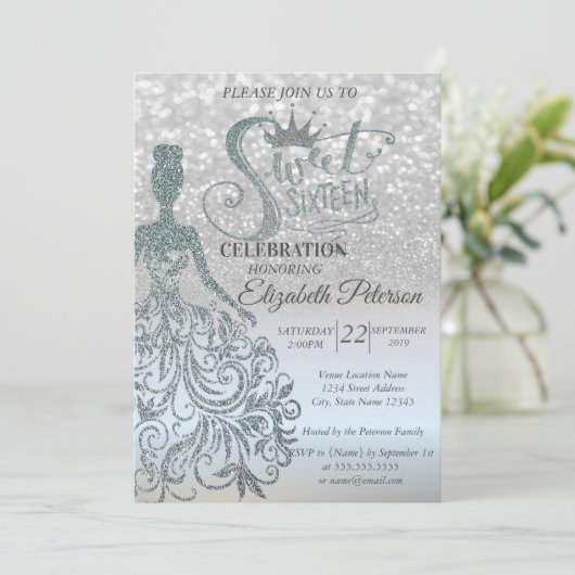 Invitation Parties scintillant d'argent Bokeh Ombre, robe,Tia (Debout devant)