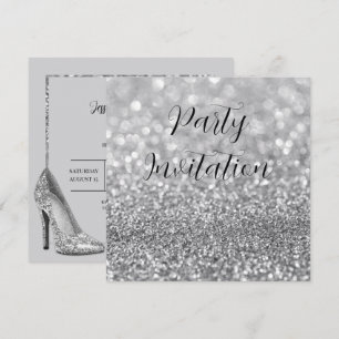 Invitation Parties scintillant d'argent Bokeh & Stilettos Ann