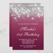 Invitation Parties scintillant d'argent Bourgogne Ombre Bold (Devant / Derrière)