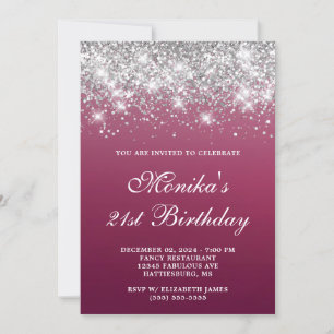 Invitation Parties scintillant d'argent Bourgogne Ombre Bold 