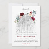 Invitation Parties scintillant d'argent Bourgogne Robe Floral (Devant)