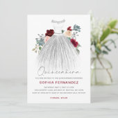 Invitation Parties scintillant d'argent Bourgogne Robe Floral (Debout devant)
