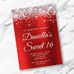 Invitation Parties scintillant d'argent brillant rouge huile<br><div class="desc">Créez votre propre invitation à célébrer le 16e anniversaire pour votre fille. Les graphiques décoratifs en parties scintillant argent brillant forment une bordure supérieure. L'art numérique arrière - plan présente une feuille en métal brossé brillant de style rouge foncé. Customisez la couleur de texte ou les styles de police blancs...</div>