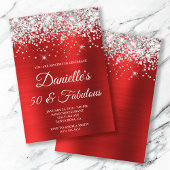 Invitation Parties scintillant d'argent brillant rouge huile