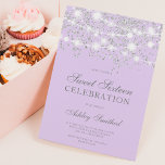 Invitation Parties scintillant d'argent brille lavande sweet<br><div class="desc">Un confetti de douche à parties scintillant argentée moderne,  assez chic et élégant et des lampes à cordes blanches avec brique couleur violet lavande pastel Sweet 16 anniversaire invitation à la fête.</div>