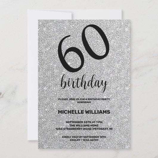 Invitation Parties scintillant d'argent Calligraphie noire An (Devant)