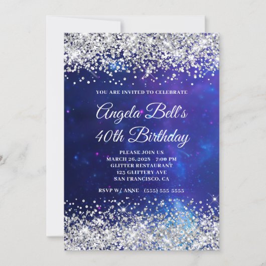 Invitation Parties scintillant d'argent Celestial Aqua Blue 4 (Devant)