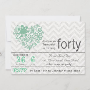 Invitation Parties scintillant d'argent Chevron Stripe 40e an