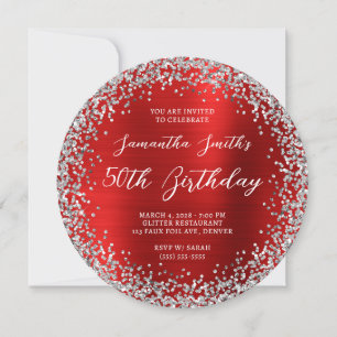 Invitation Parties scintillant d'argent circulaire Rouge Foil