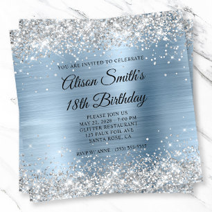 Invitation Parties scintillant d'argent clair Monogramme bleu