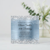 Invitation Parties scintillant d'argent clair Monogramme bleu (Debout devant)