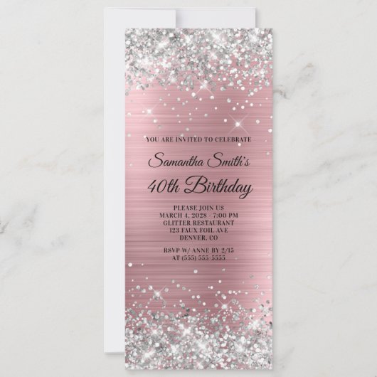 Invitation Parties scintillant d'argent Clair Pink Foil 40e a (Devant)