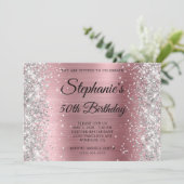 Invitation Parties scintillant d'argent clair rose Monogramme (Debout devant)