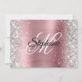 Invitation Parties scintillant d'argent clair rose Monogramme (Dos)