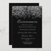 Invitation Parties scintillant d'argent Confetti Black Quince (Devant / Derrière)