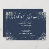 Invitation Parties scintillant d'argent Confetti Marine Fête (Devant / Derrière)
