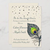 Invitation Parties scintillant d'argent Confetti Peacock Feat (Devant / Derrière)