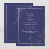 Invitation Parties scintillant d'argent de la marine Confetti (Devant / Derrière)