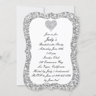 Invitation Parties scintillant d'argent Diamond Heart Bachelo