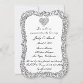 Invitation Parties scintillant d'argent Diamond Heart Engagem (Devant)
