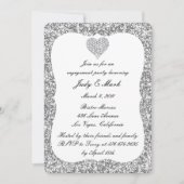 Invitation Parties scintillant d'argent Diamond Heart Engagem (Devant)