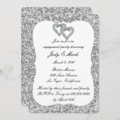 Invitation Parties scintillant d'argent Diamond Hearts Engage (Devant / Derrière)